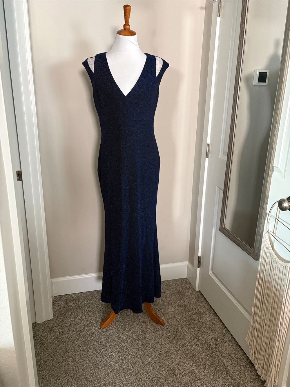 Navy V-Neck Sleeveless Evening Gown